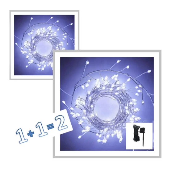 Iluminare solară cu LED-uri albe reci pentru grădină, 12 m, 300 LED-uri 1+1 OFERTĂ!!! KE23-5241plus1