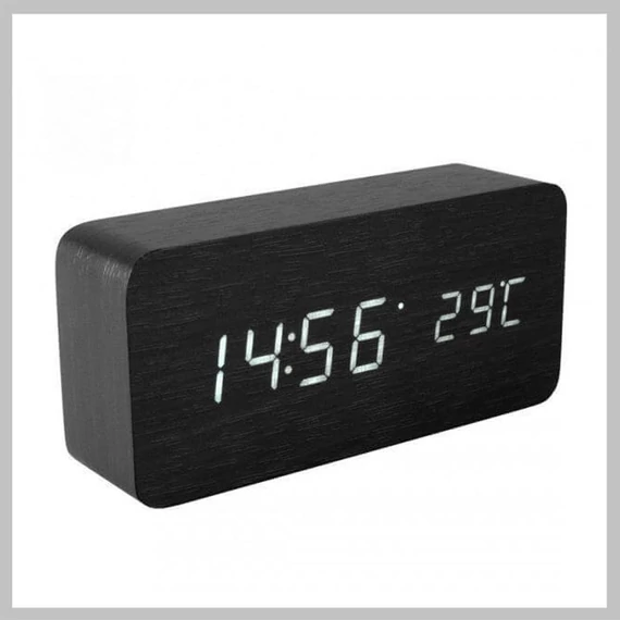 Ceas deșteptător cu efect de lemn și LED, VST-865