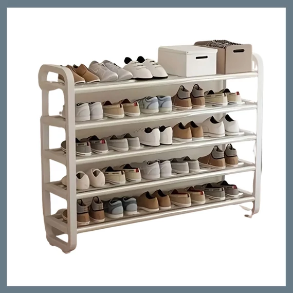 Raft deschis pentru pantofi cu 6 niveluri – alb, 75 × 73 cm YX1429869