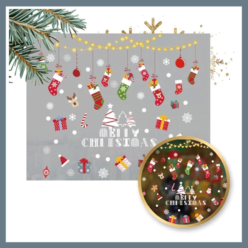 Autocolante colorate de Crăciun pentru ferestre, 2 foi, 30 x 90 cm NKD21