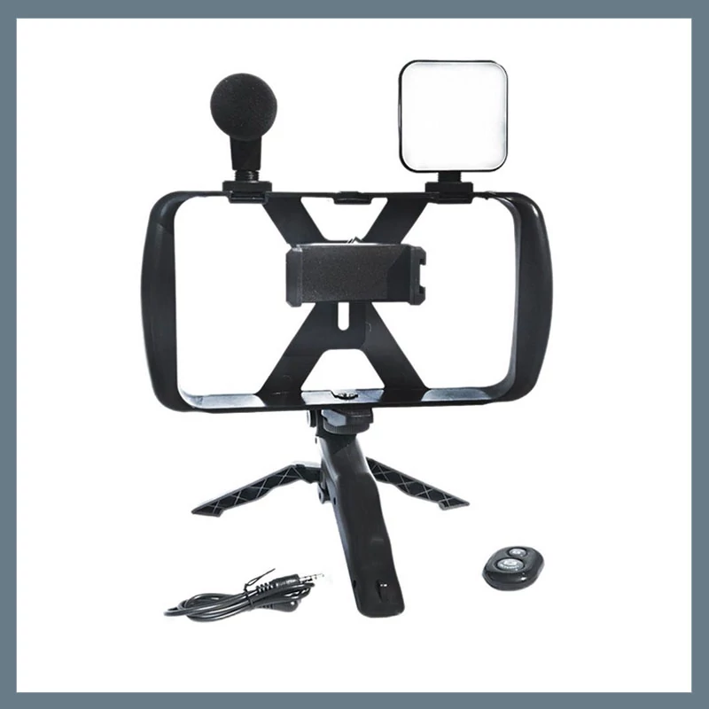 Selfie stick - negru, cu telecomandă Bluetooth, tripod, iluminare LED și microfon TL-49T