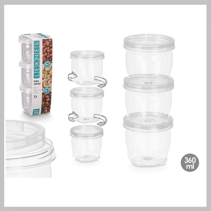 Setul LEKNES 3 borcane de plastic de 360 ml 10658