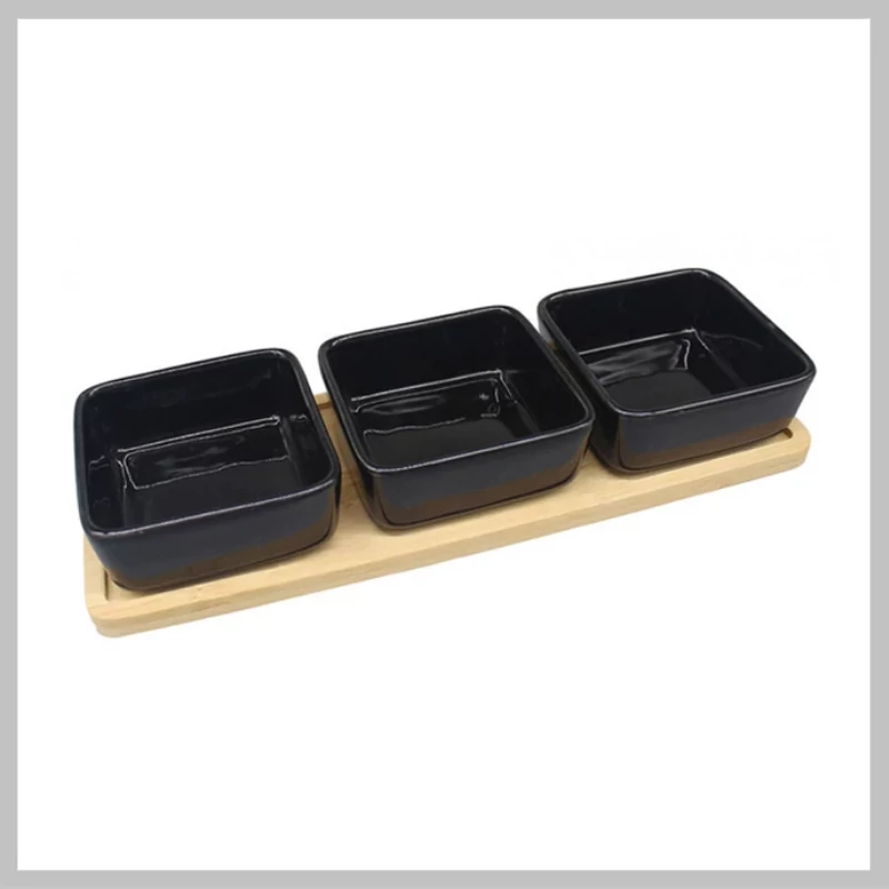 Set de servire din ceramică, 4 piese, negru 10036471-kk