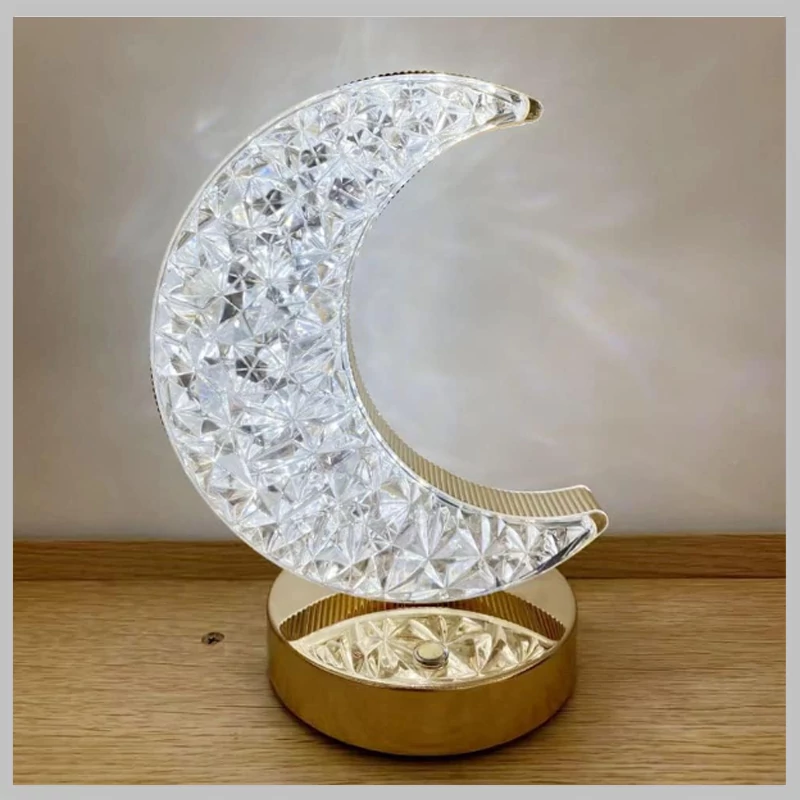 Lampa LED RGB în formă de semilună de cristal, 14 x 18 cm, PC-8208