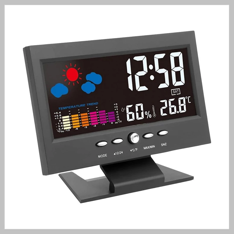Ceas de birou digital cu termometru și stație meteo, ecran LCD 594192
