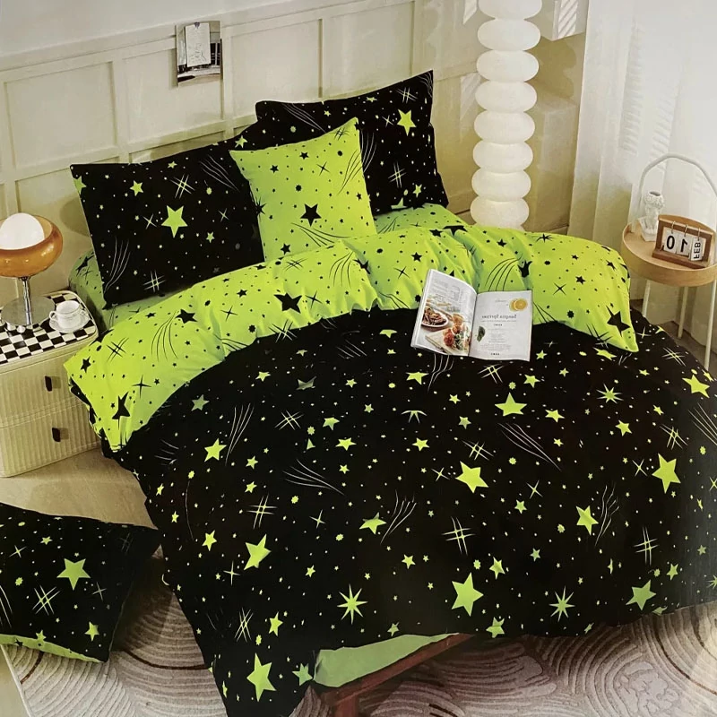 Set de lenjerie de pat cu stele, 7 piese, Verde-Negru AB107-3