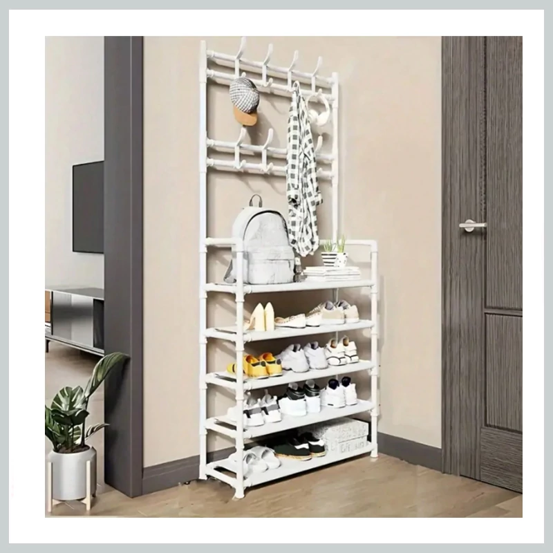 Raft pentru pantofi cu 5 nivele și cârlige, alb 48003502w5