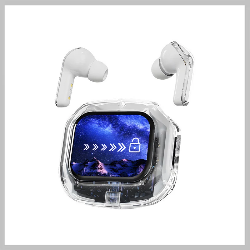 AirMaximo – Căști wireless albe cu carcasă de încărcare cu display LCD (holm0668)

