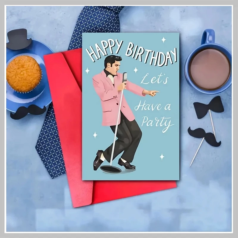 Carte de aniversare stil Elvis cu plic roșu – PM689610
