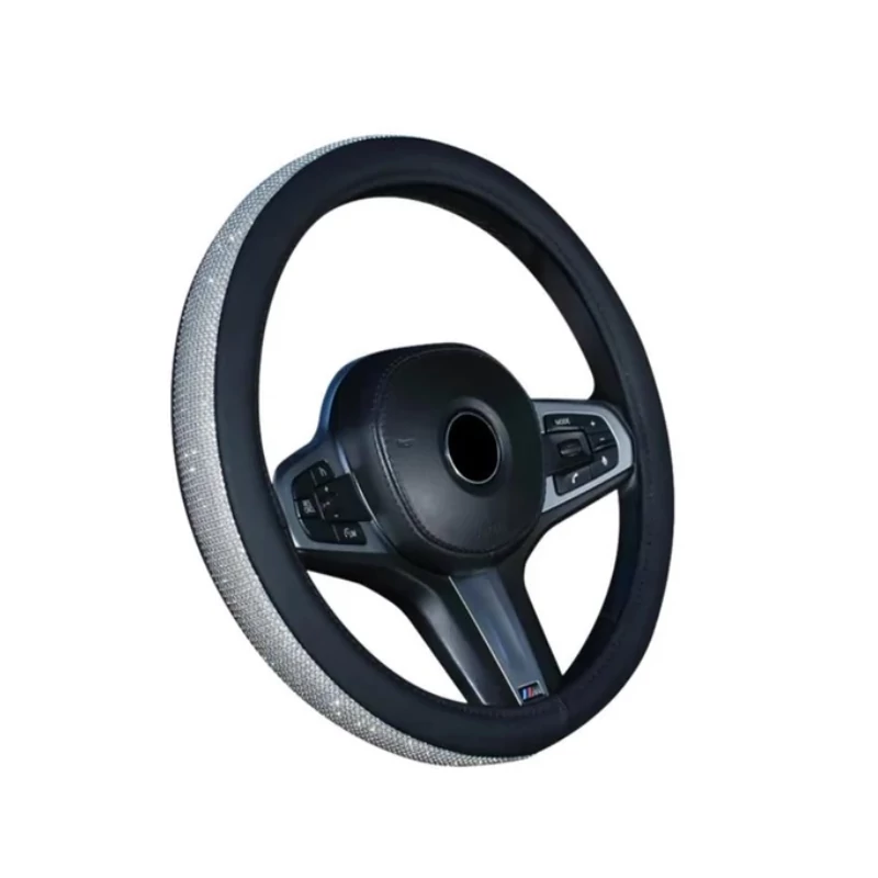 Husă pentru volan | cu strasuri | cu margine din piele gri | albastru | 38 cm SLH5943