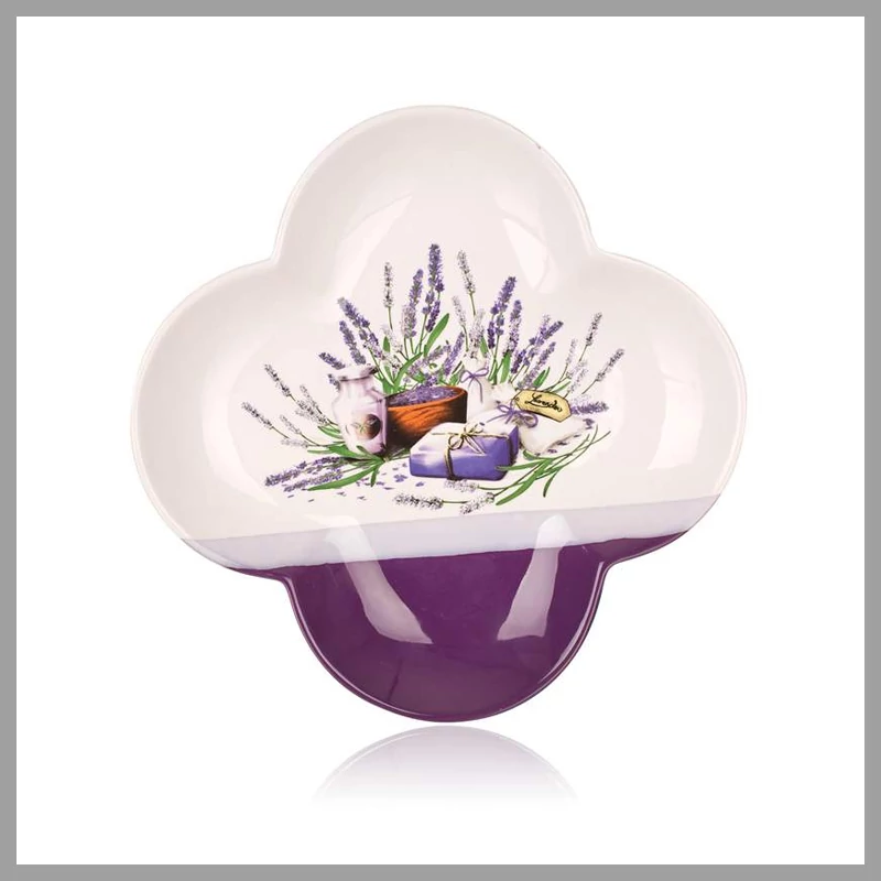 BANQUET Tavă de servire, formă de trifoi cu patru foi, decor LEVENDULA, 26 cm – 60SM02L
