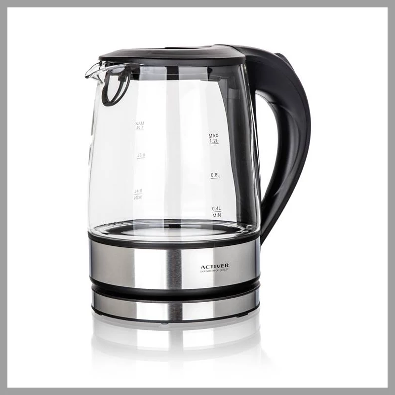 ACTIVER Fierbător cu carcasă din sticlă, 1,2 l, 1370–1630 W, bază rotativă 360° – 14012317
