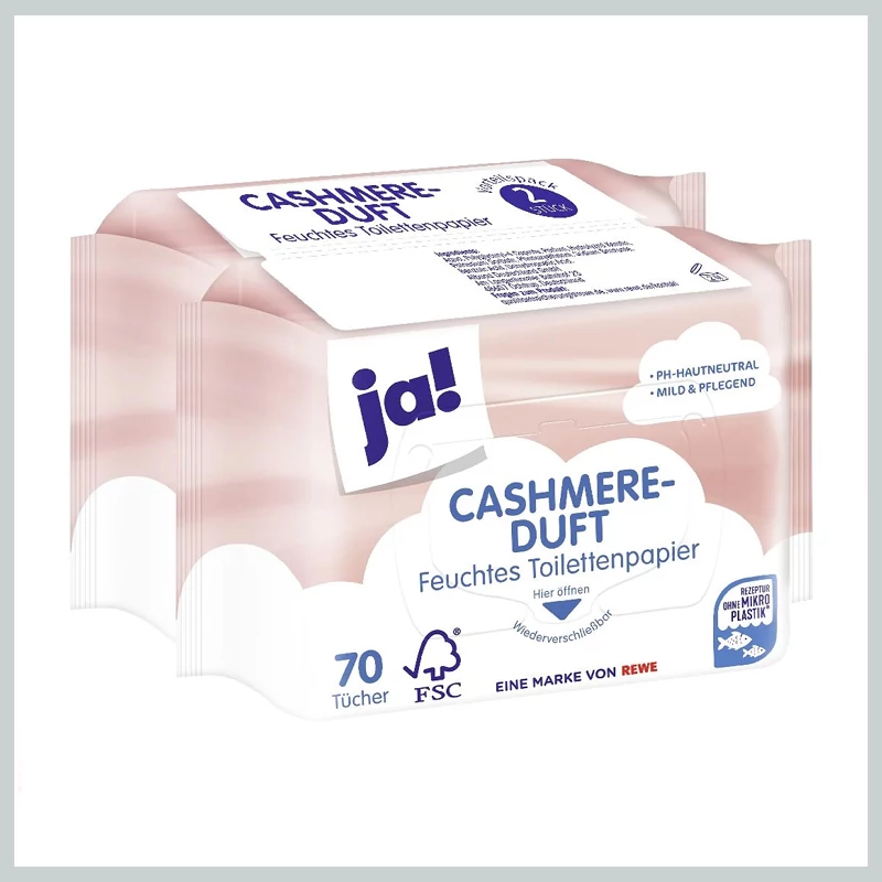 Șervețele umede ja! pentru toaletă cu parfum de cașmir, 70 bucăți × 2 pachete 7703825