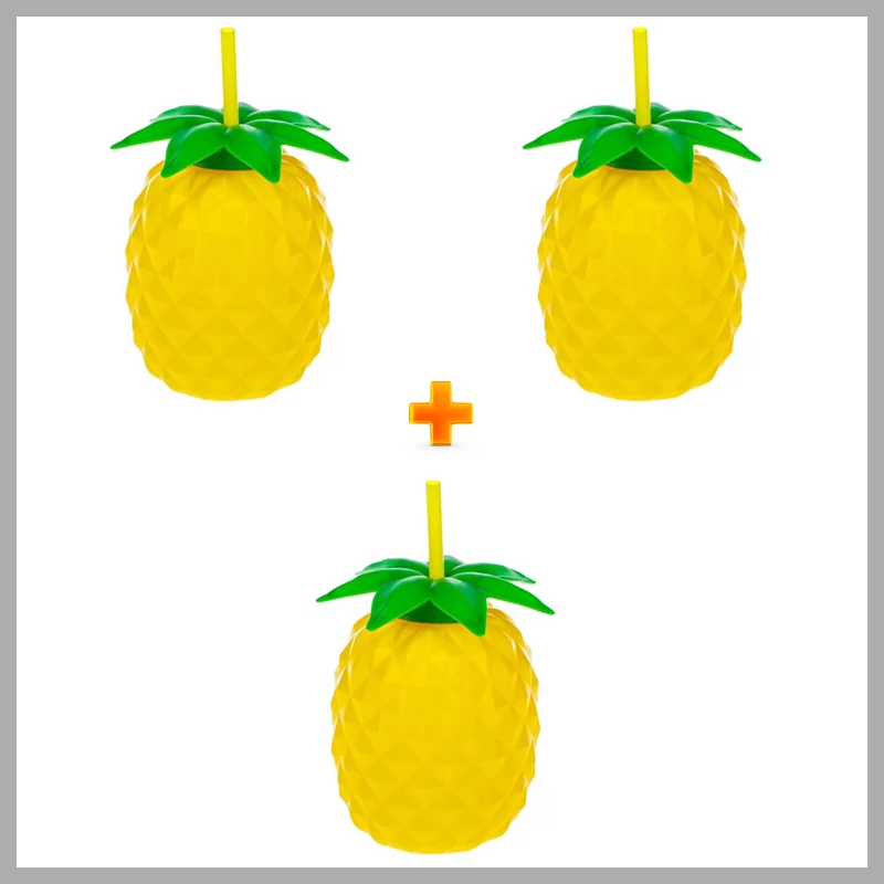 Set 2+1 Sticle din plastic cu pai BANQUET, model ANANAS, 880 ml