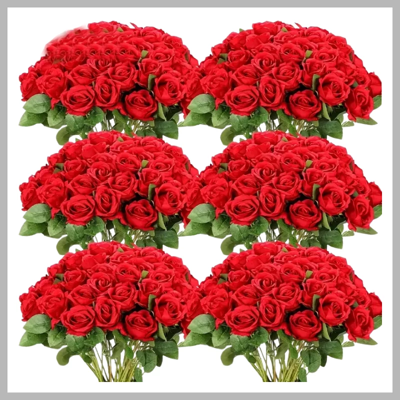 60 bucăți trandafiri artificiali cu tulpină – roșu – GA2072486-b