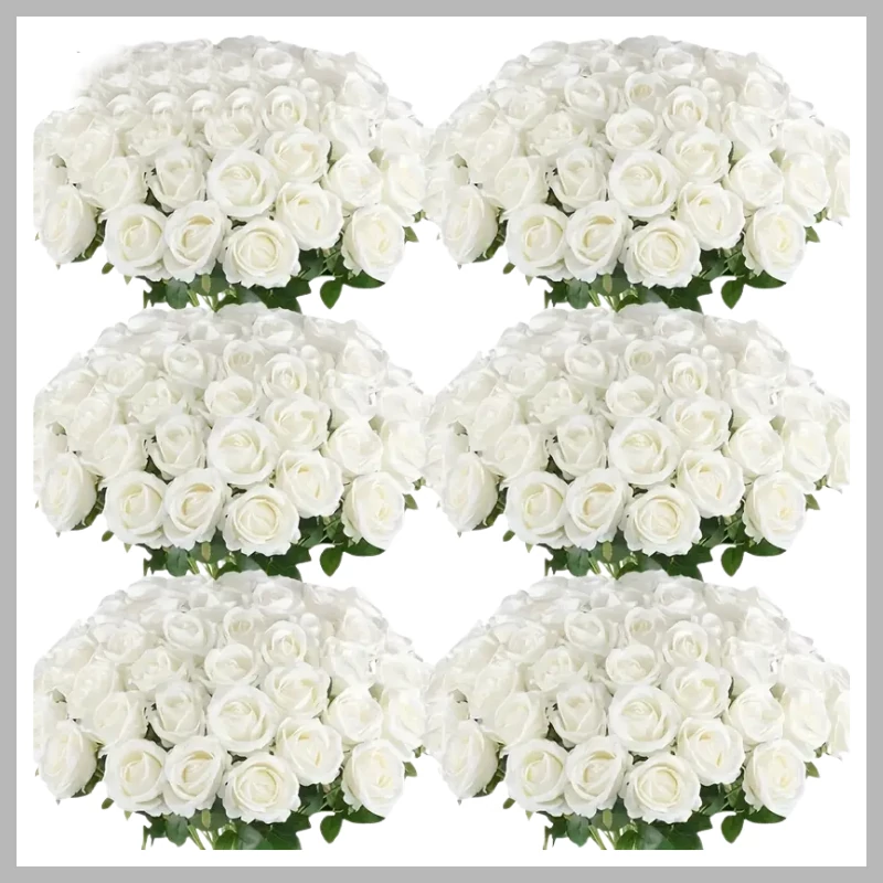 60 bucăți trandafiri artificiali cu tulpină – alb – GA2072486