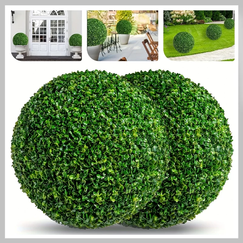 Set 2 globuri decorative cu plante artificiale tip buxus, diametru 23 cm – NJ2048041