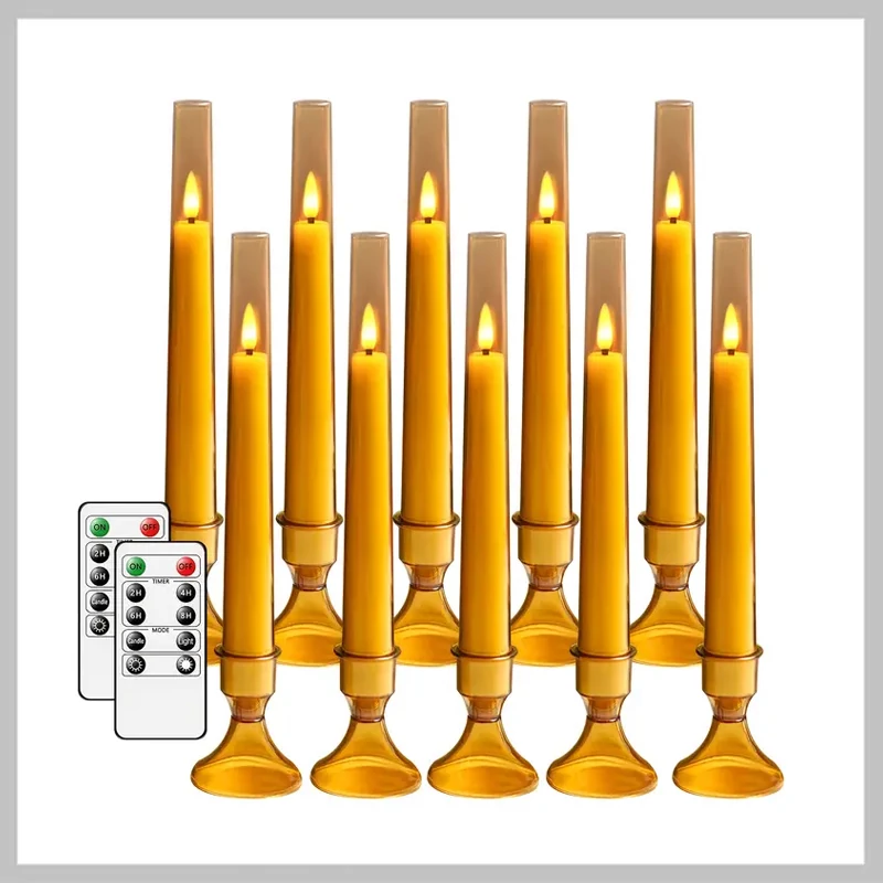 Set de 10 lumânări decorative fără flacără cu telecomandă și suport – AURIU – PX879351-4