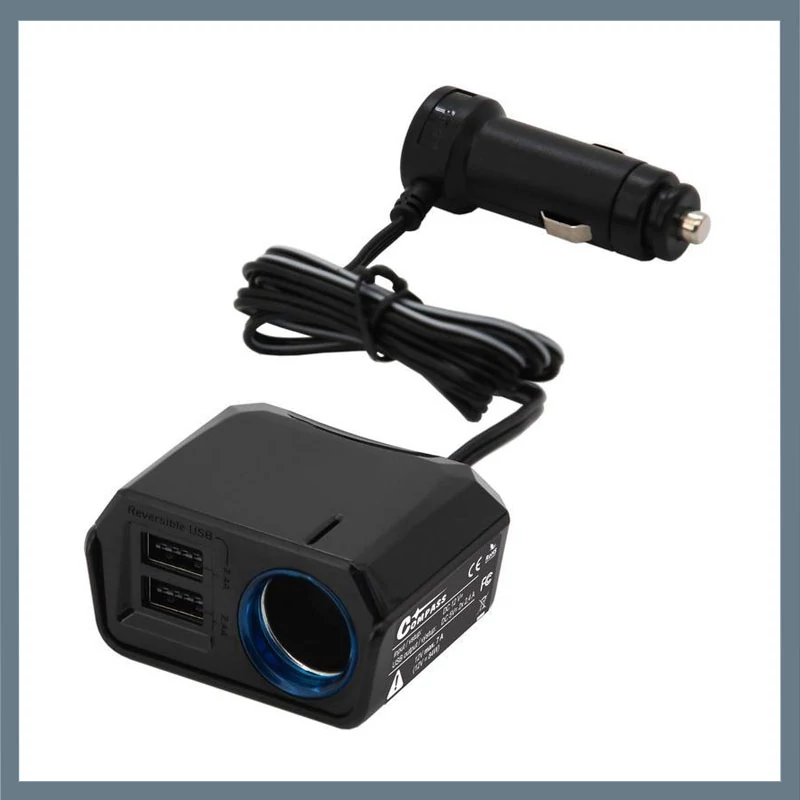 Adaptor Auto de Încărcare cu Cablu de 1 m – 2× USB DUAL-SIDE + Ieșire 12V, 2400 mA 07432
