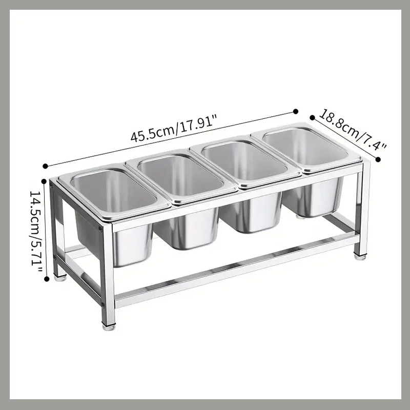Set 4 Tăvi GN din Oțel Inoxidabil cu Suport – Dimensiune Gastronorm 1/6 TY92653