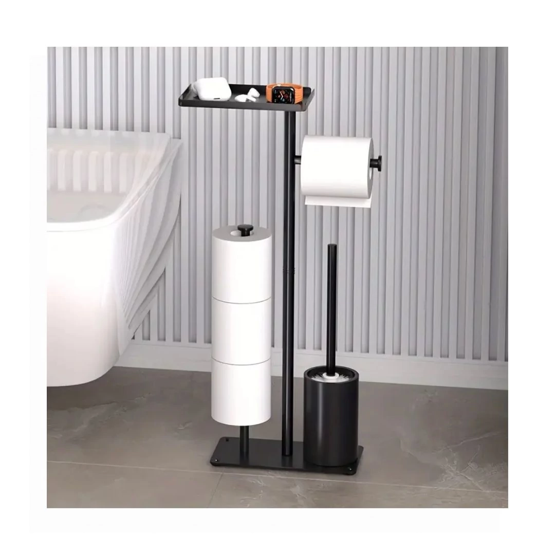 Suport de hârtie igienică pentru baie, independent, cu raft de depozitare și perie WC – YW410105