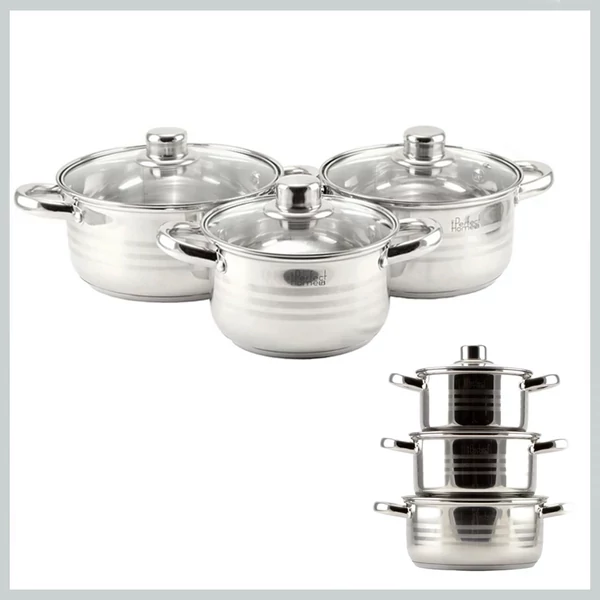 Perfect Home Star Set de oale din inox cu 6 piese, cu capace de sticlă 14721
