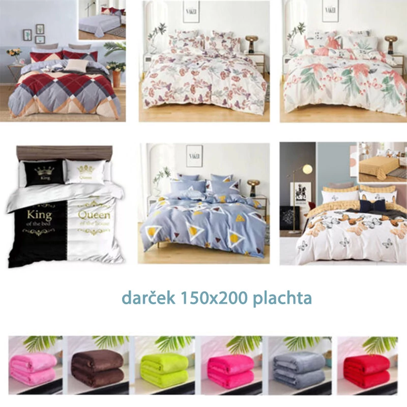 Set de lenjerie de pat 7 piese random + cadou cuplă de 150x200 cm