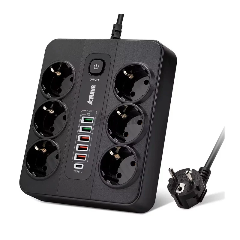 Prelungitor electric cu 6 prize, 5 porturi USB și 1 Type-C, cablu de 2 metri, 3000 W, BKL-11EU