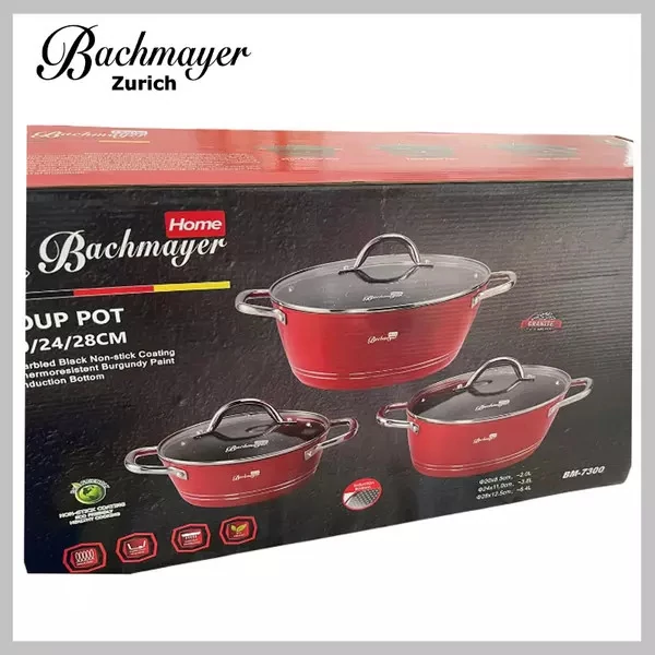 Set de vase Bachmayer cu strat de marmură, 3 piese, roșu, BM-7300