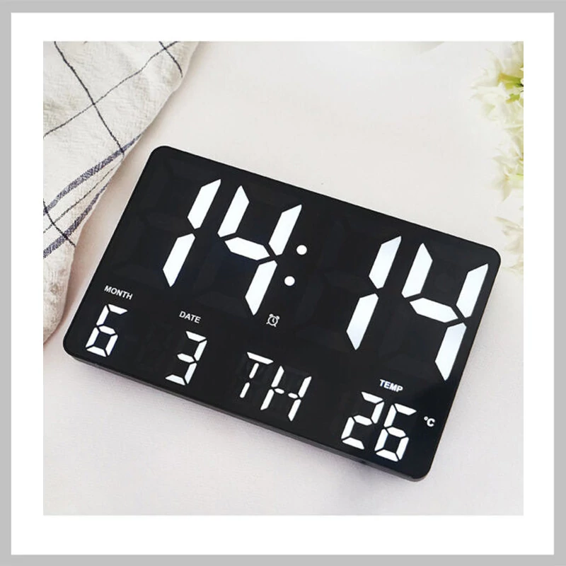 Ceas digital de perete și birou cu alarmă dublă, calendar și termometru, cu ecran alb GH0717L