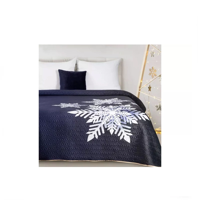 Pătură de Crăciun Carol, cu model fulgi de zăpadă, albastru granat, 220x240 cm HS431281