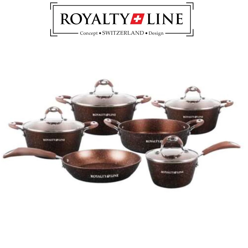 Set de vase de gătit Royalty Line 10 piese, cu capace din sticlă și înveliș din marmură RL-5010BRW