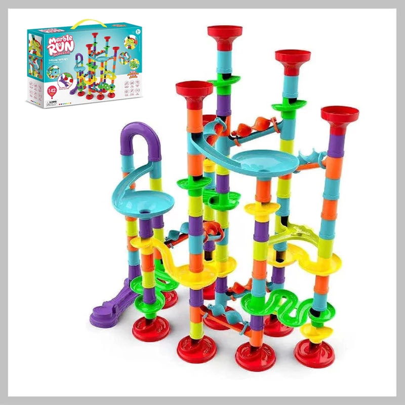 Set de construcție Prolight Marble Run cu bile de sticlă, 142 piese holm8126
