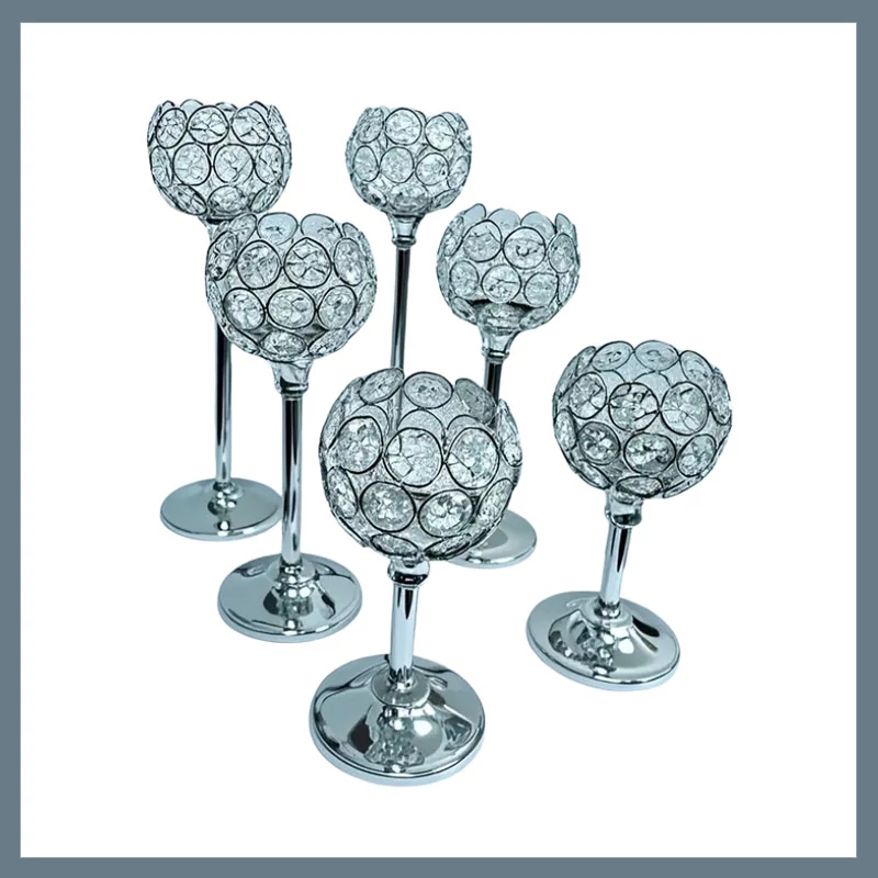 Set de suporturi pentru lumânări cu efect de cristal, culoare argintie – 6 piese DH1940876-2